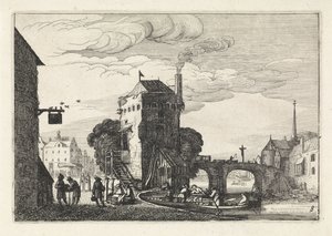 Vue de la ville avec un pont sur une rivière - Jan van de Velde (II)