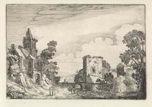 Tour et une église dans un paysage