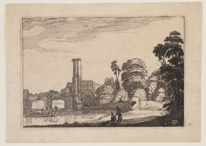 Ferry devant un pont de pierre - Jan van de Velde II