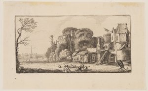 Paysage avec des cochons et deux colporteurs, extrait de Six paysages - Jan van de Velde II