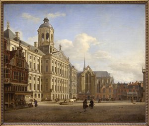 Le barrage avec la nouvelle mairie à Amsterdam - Jan van der Heyden