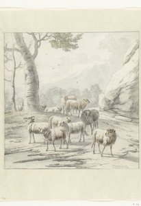 Paysage avec un troupeau de moutons près d