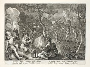 Chasseurs attrapant des oiseaux la nuit, illustration de 