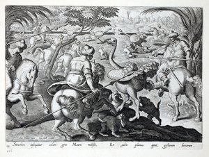 Maures à cheval chassant des autruches, planche 62, illustration de 
