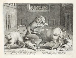 Des nobles regardent le combat de bêtes sauvages dans un cirque intérieur, illustration de 