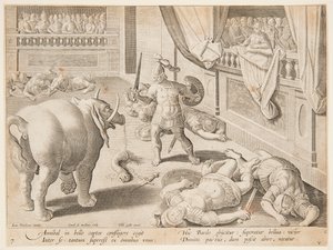 Un soldat romain combattant un des éléphants d