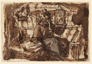 Page de carnet de croquis ; Un moine dans son étude - Jan van der Straet, called Stradanus