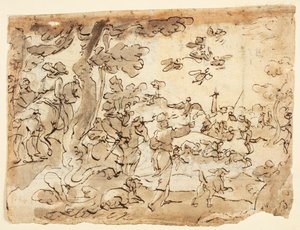 Recto : Chasse aux Oiseaux avec des Faucons ; Verso : Lunette décorée avec des animaux, capricorne et feuillage - Jan van der Straet, called Stradanus