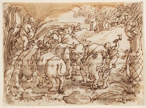 Recto : Éléphants chassés par des troglodytes ; Verso : inscription relative à l