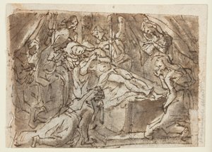 Recto : Lamentation sur le Christ mort ; Verso : Zeuxis peignant Hélène de Troie - Jan van der Straet, called Stradanus