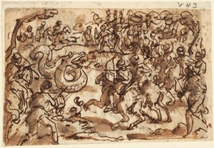 Recto : Le consul romain Attilius Regulus combattant un serpent africain géant, de l