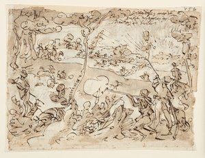 Page de carnet de croquis avec chasse au lapin - Jan van der Straet, called Stradanus