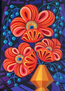 Fleurs rouges avec baies, 2016 - Jane Tattersfield