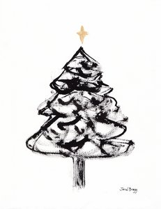 Arbre de Noël avec encre Sumi et croix dorée, vers 2021 - Janel Bragg