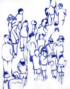 Crowd in Blue, c. 2024 (technique mixte sur papier)