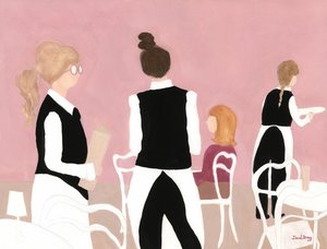 Serveuses du café Sabarsky en rose et beige, vers 2024 (aquarelle sur papier)