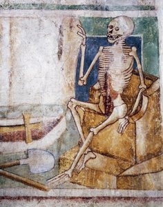 Église fortifiée de Hrastovlje, Église de la Trinité, La Mort ouvrant la dalle du tombeau, Danse macabre (1490), détail des fresques de Janez Iz Kastva, Slovénie - Janez Kastav
