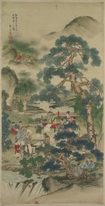 Sages chinois dans un jardin - Japan, Meiji period