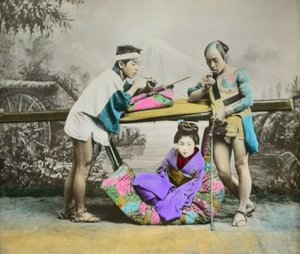 Impression albuminée japonaise colorée à la main, vers 1880 - Japanese Photographer