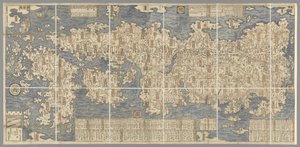 Grande carte colorée du Japon, dessinée par Ishigawa Nagara - Japanese School