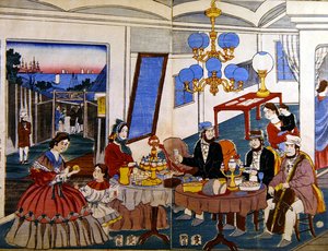 Famille américaine ou européenne au Japon, vers 1860 - Japanese School