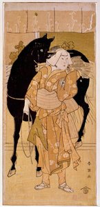 Un acteur jouant un paysan et son cheval. Estampe japonaise du XIXe siècle. Paris, Musée Guimet, Musée National des Arts Asiatiques - Japanese School