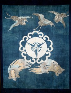 Art japonais : toile de coton couverte de symboles de bonheur et de longévité - Japanese School