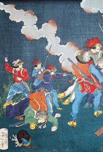 Scène de bataille, sewamono (pièce domestique) - Japanese School