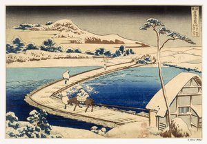 Pont de bateaux à Sawa, 1830, Hokusai Katsushika