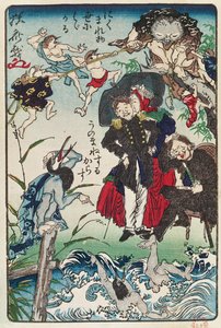 Caricature de Japonais portant des vêtements occidentaux, vers 1870 - Japanese School