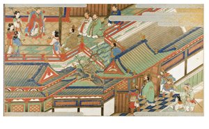 Scène de cour chinoise dans le style Yamato-e - Japanese School