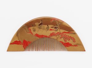 Peigne avec décoration du mont Fuji et des voyageurs - Japanese School