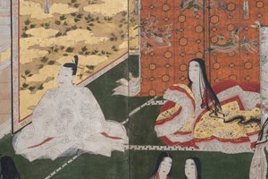 (détail) Printemps au Palais, paravent à six panneaux du Conte de Genji, c.1650
