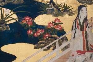 (détail) Printemps au Palais, paravent à six panneaux du Conte de Genji, c.1650