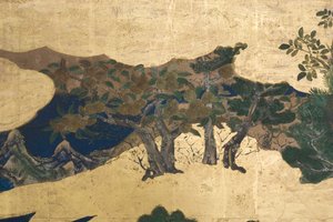 (détail) Printemps au Palais, paravent à six panneaux du Conte de Genji, c.1650 - Japanese School