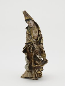 Figure de Kannon tenant un poisson dans un panier, ère Meiji - Japanese School