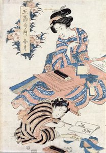 Jeunes filles japonaises apprenant à écrire