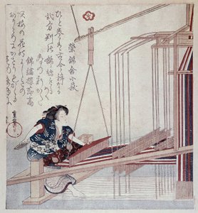 Métier à tisser japonais, estampe de la fin du 19ème siècle