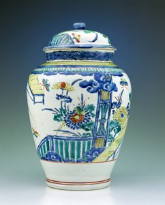 Pot et couvercle décorés avec des émaux Kakiemon, c.1680