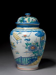 Pot avec couvercle associé, vers 1660-80 (porcelaine avec émail sur glaçure)