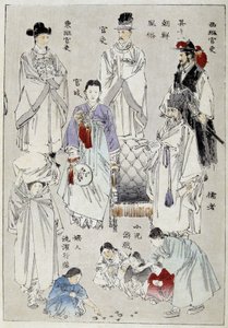 Corée : costumes traditionnels des nobles - estampe japonaise - Japanese School