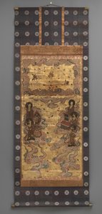 Peinture murale : Descente de vingt-cinq bodhisattvas (assistants de la triade Amitabha), 18e siècle - Japanese School