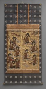 Peinture murale : Descente de vingt-cinq bodhisattvas (assistants de la triade Amitabha), 18e siècle - Japanese School