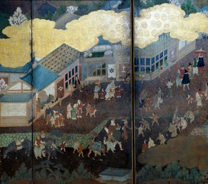 Paravent portugais : arrivée des missionnaires jésuites portugais au Japon - Japanese School