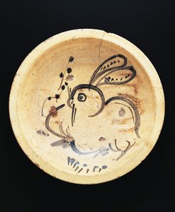 Lapin peint sur une assiette utilisée par les vendeurs de nishin-zara - Japanese School