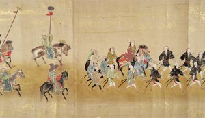 Sixième ambassade coréenne au Japon en Meireki 1 lors de la succession de Tokugawa Ietsuna en 1651, possiblement par Kano Masunobu (1625-94) (peinture sur rouleau) (détail) - Japanese School