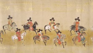 Sixième ambassade coréenne au Japon en Meireki 1 lors de la succession de Tokugawa Ietsuna en 1651, possiblement par Kano Masunobu (1625-94) (peinture sur rouleau) (détail) - Japanese School