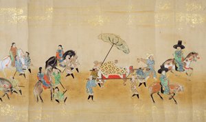 Sixième ambassade coréenne au Japon en Meireki 1 lors de la succession de Tokugawa Ietsuna en 1651, possiblement par Kano Masunobu (1625-94) (peinture sur rouleau) (détail)
