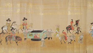 Sixième ambassade coréenne au Japon en Meireki 1 lors de la succession de Tokugawa Ietsuna en 1651, possiblement par Kano Masunobu (1625-94) (peinture sur rouleau) (détail) - Japanese School