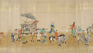 Sixième ambassade coréenne au Japon en Meireki 1 lors de la succession de Tokugawa Ietsuna en 1651, possiblement par Kano Masunobu (1625-94) (peinture sur rouleau) (détail) - Japanese School